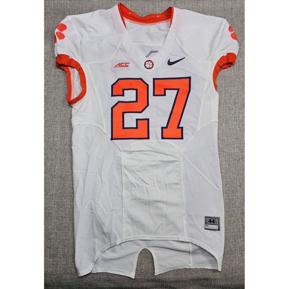 Clemson Tigers Football Jersey Mens 44 L White Game Worn Team Issue Nike #27